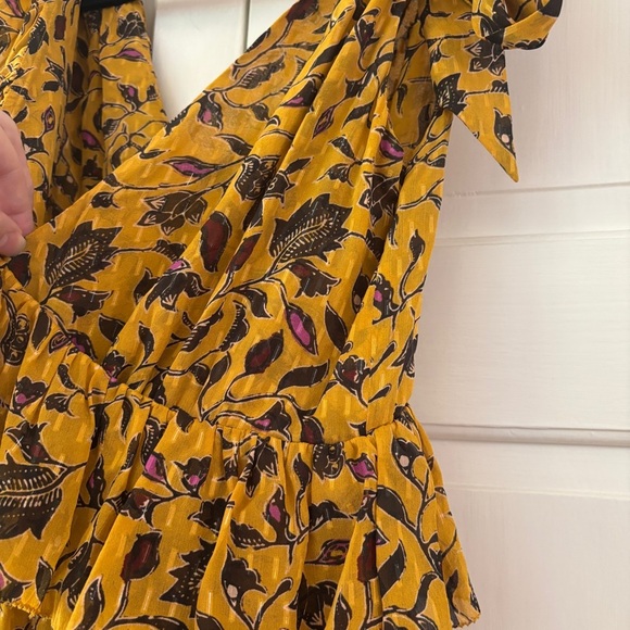 Ulla Johnson Dania Ruffled Midi Dress Handkerchief Hem Gold Size 8 Medium - Picture 5 of 15